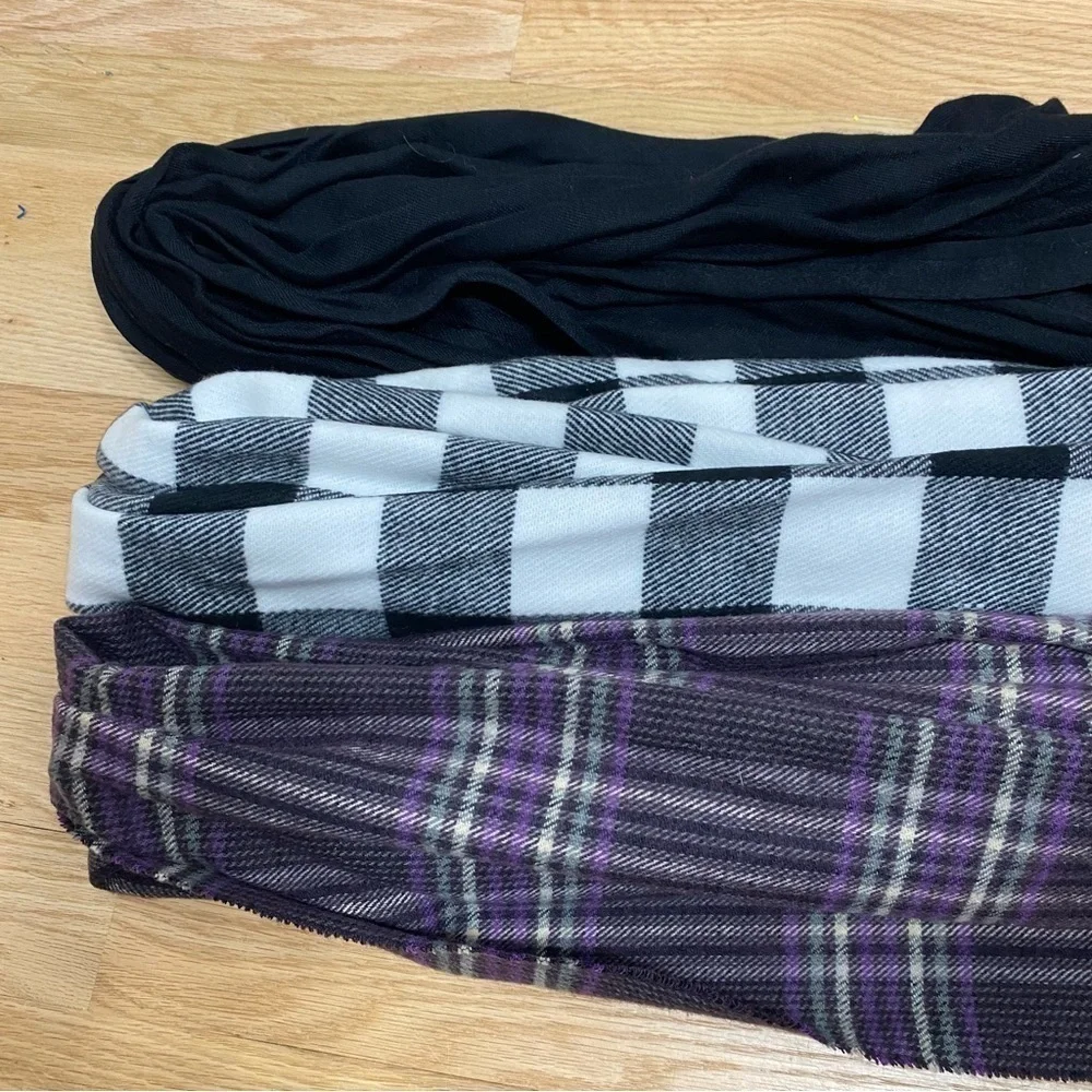 Scarf Bundle Purple Plaid Fringe Black Gray Striped